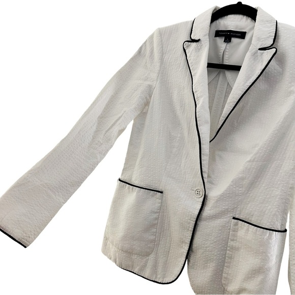 Tommy Hilfiger seersucker white blazer jacket with black piping Size 6 - Picture 5 of 13